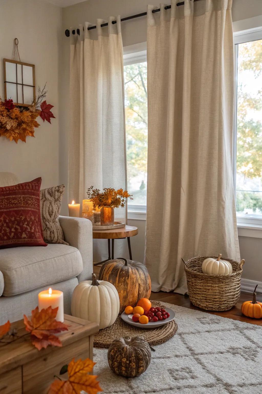 Neutral-toned shades layering in elegance to fall-themed decor.