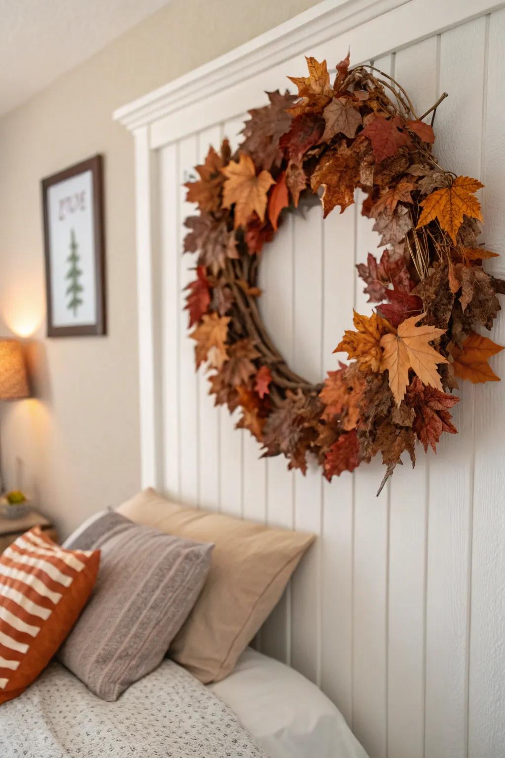 A fall chaplet transports an outdoor nuance to your bedroom.