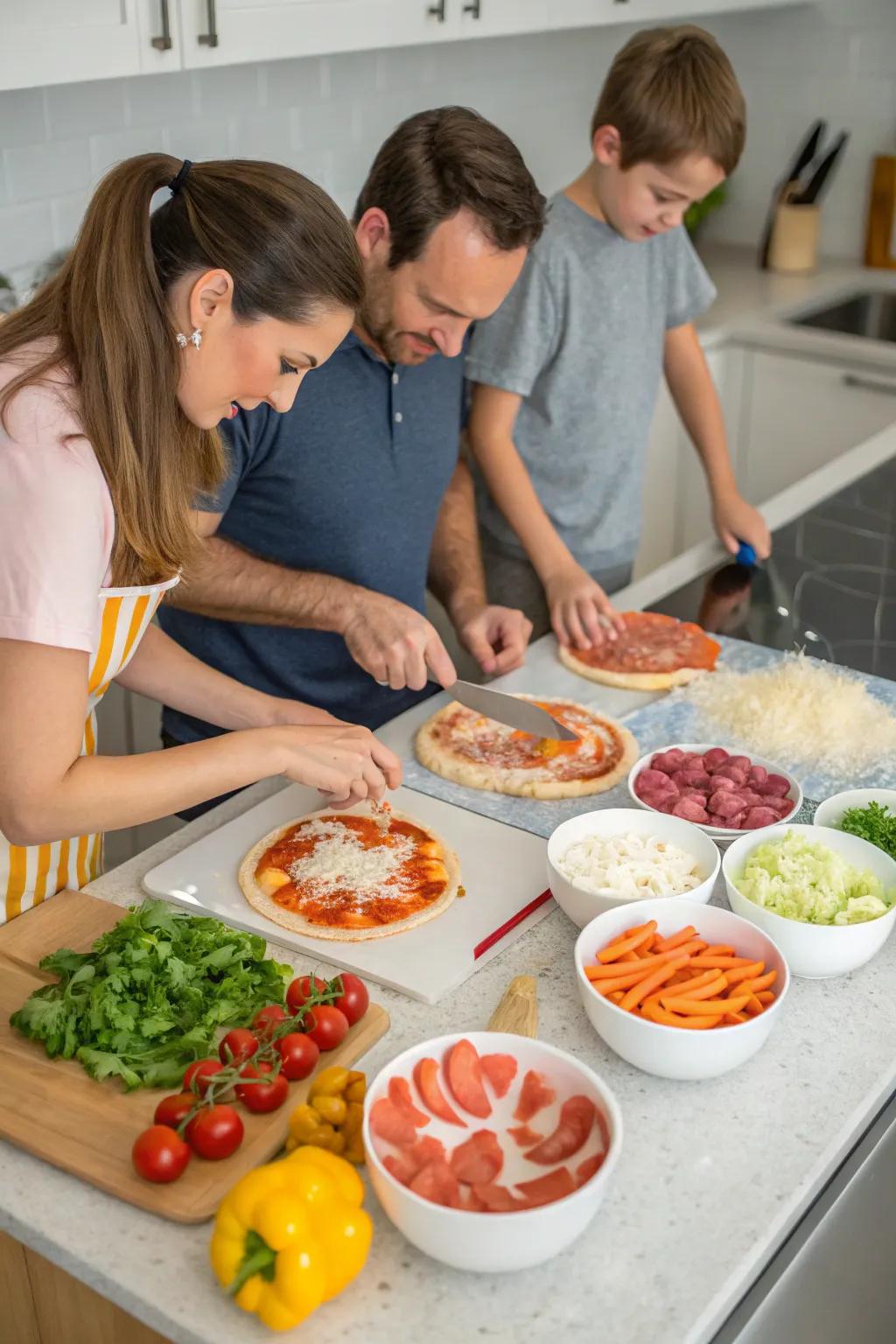 A charming DIY pizza night showcasing personal creations.
