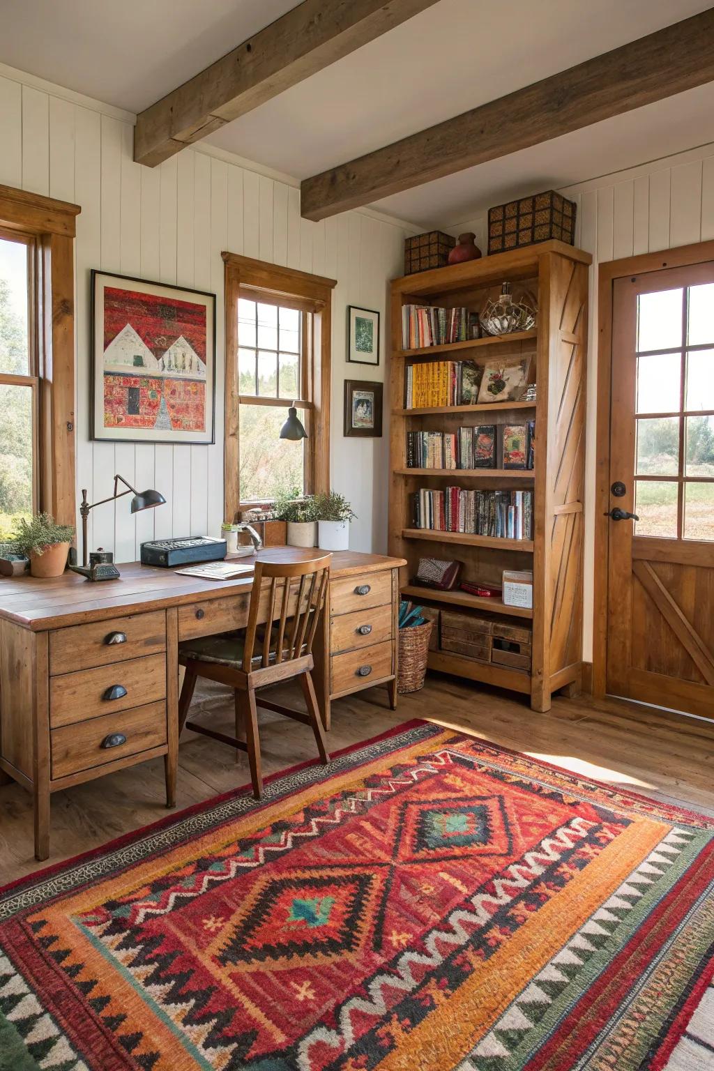 A declaration rug that includes vibrant color and texture.