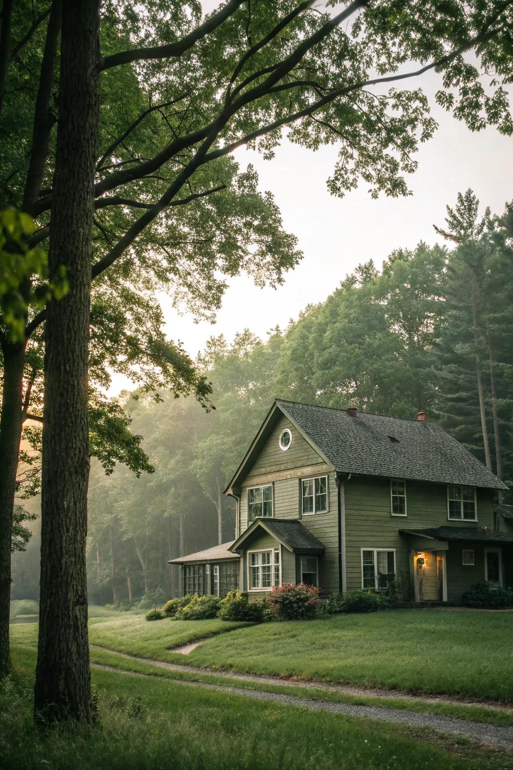 Subdued olive green perfectly complements the natural landscape.