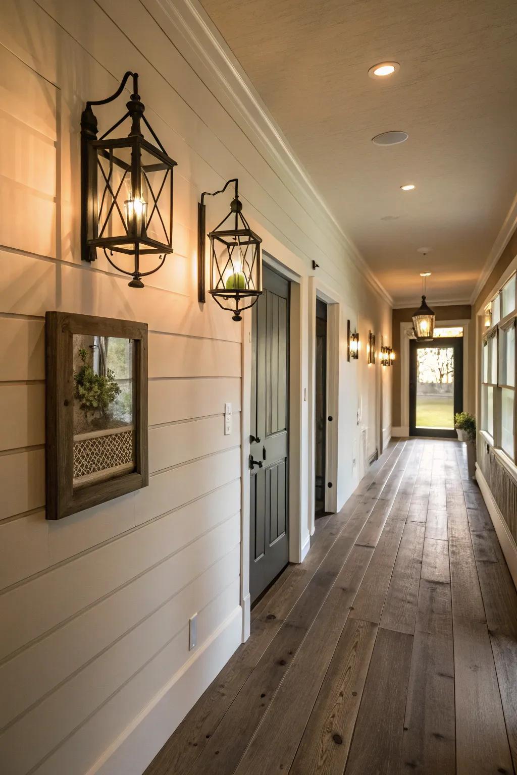 Barn-inspired mounts extend charming and subtle lighting.