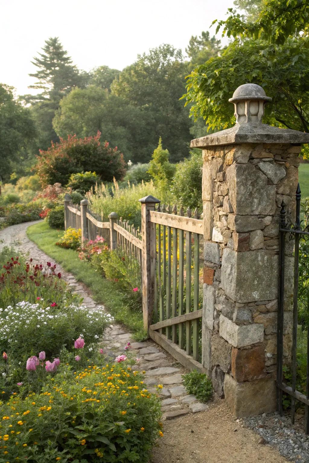 Stone and blended elements create a unique boundary perimeter.