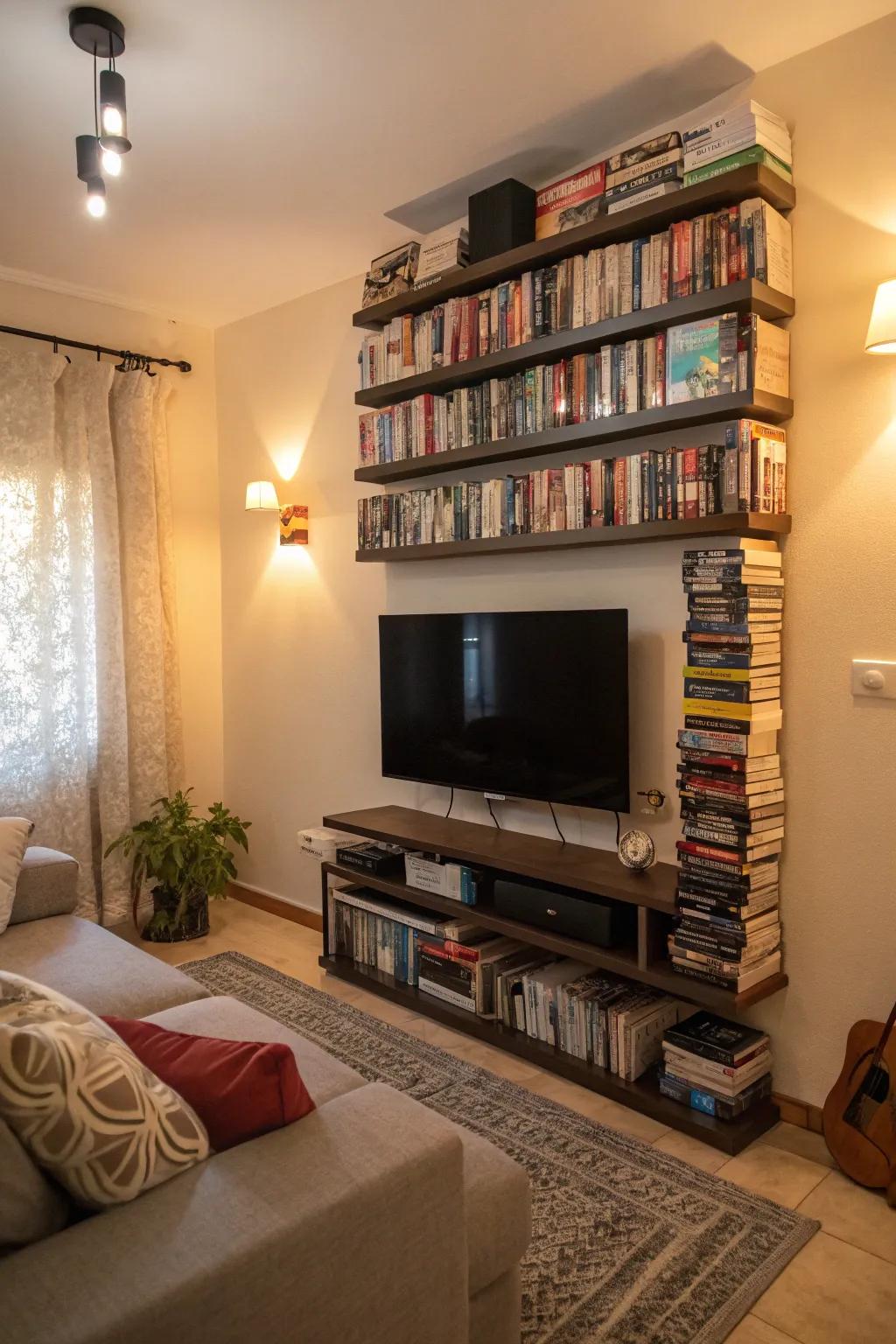 Make use of vertical space by stacking shelves.