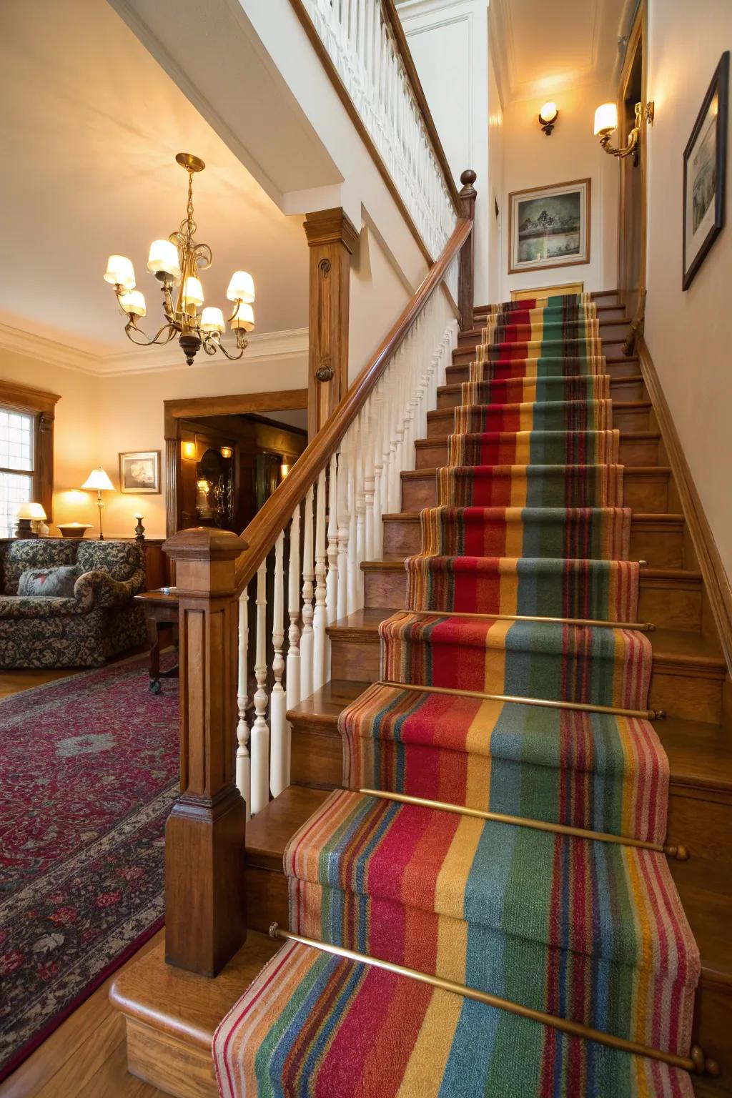 Carpet overlays add a chic and comfortable touch to your staircase.