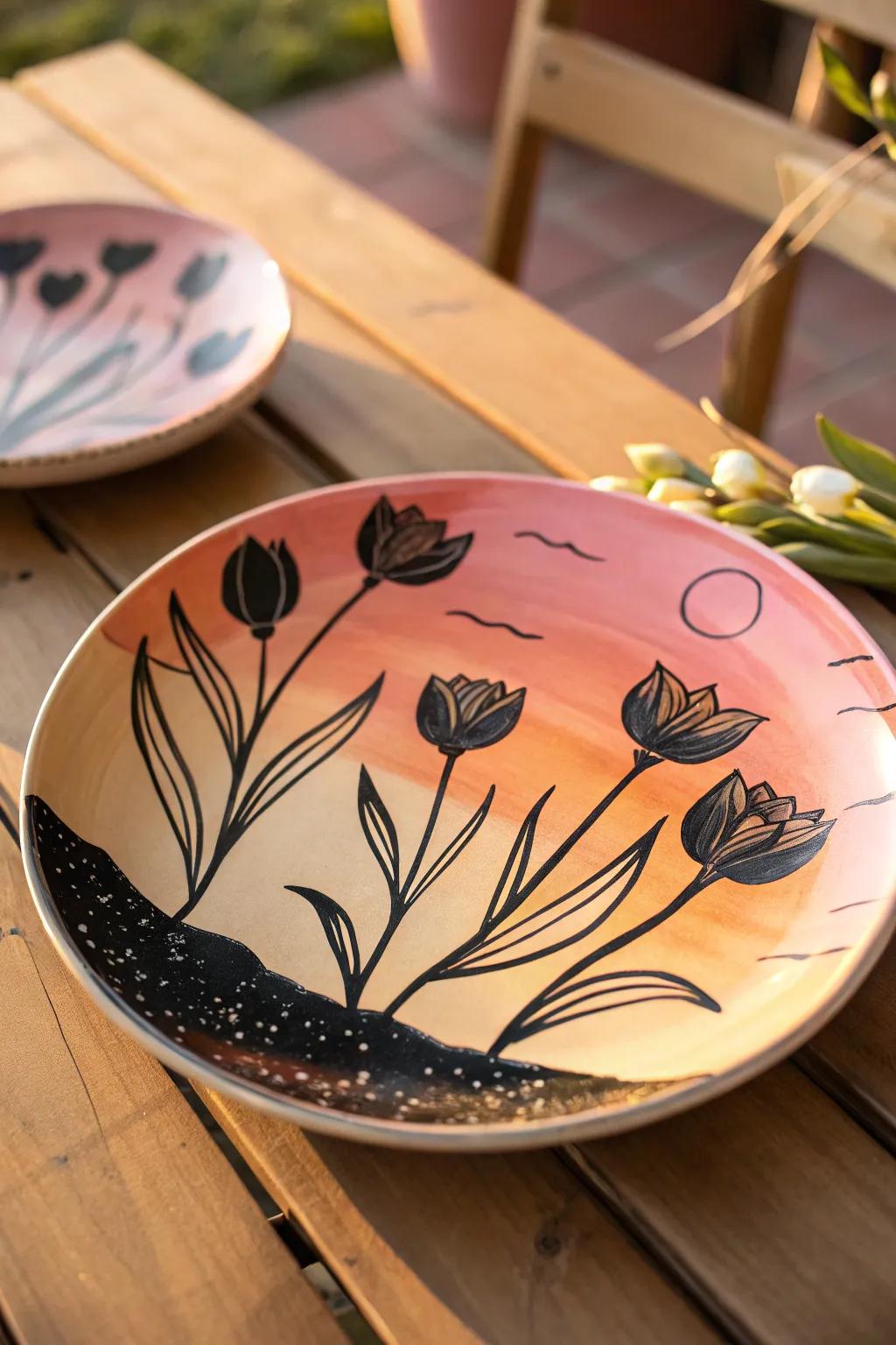 Tulip images in sunset shades create a peaceful, elegant design.
