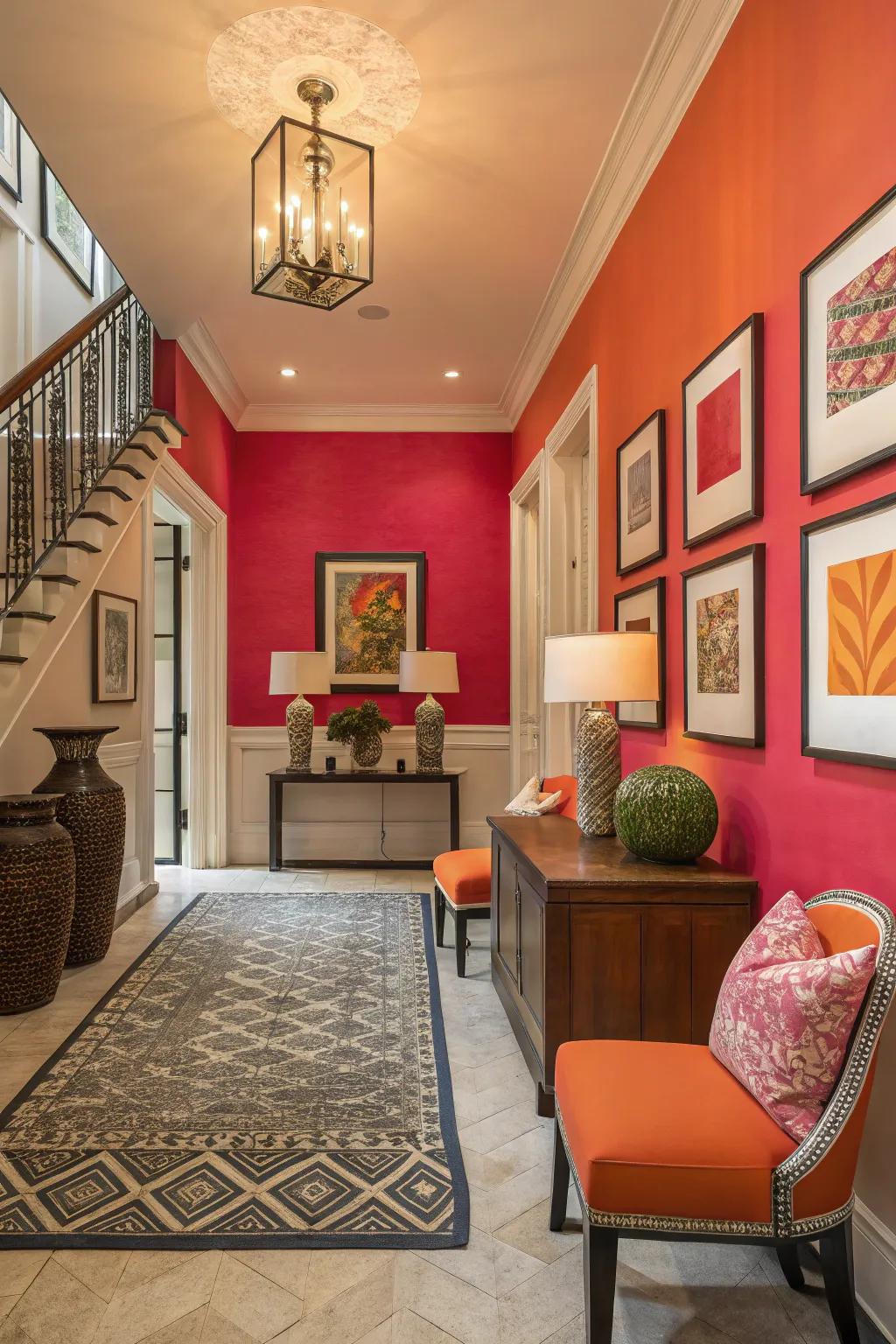 Foyer wall colors harmonize with the rest of the home’s aesthetic.