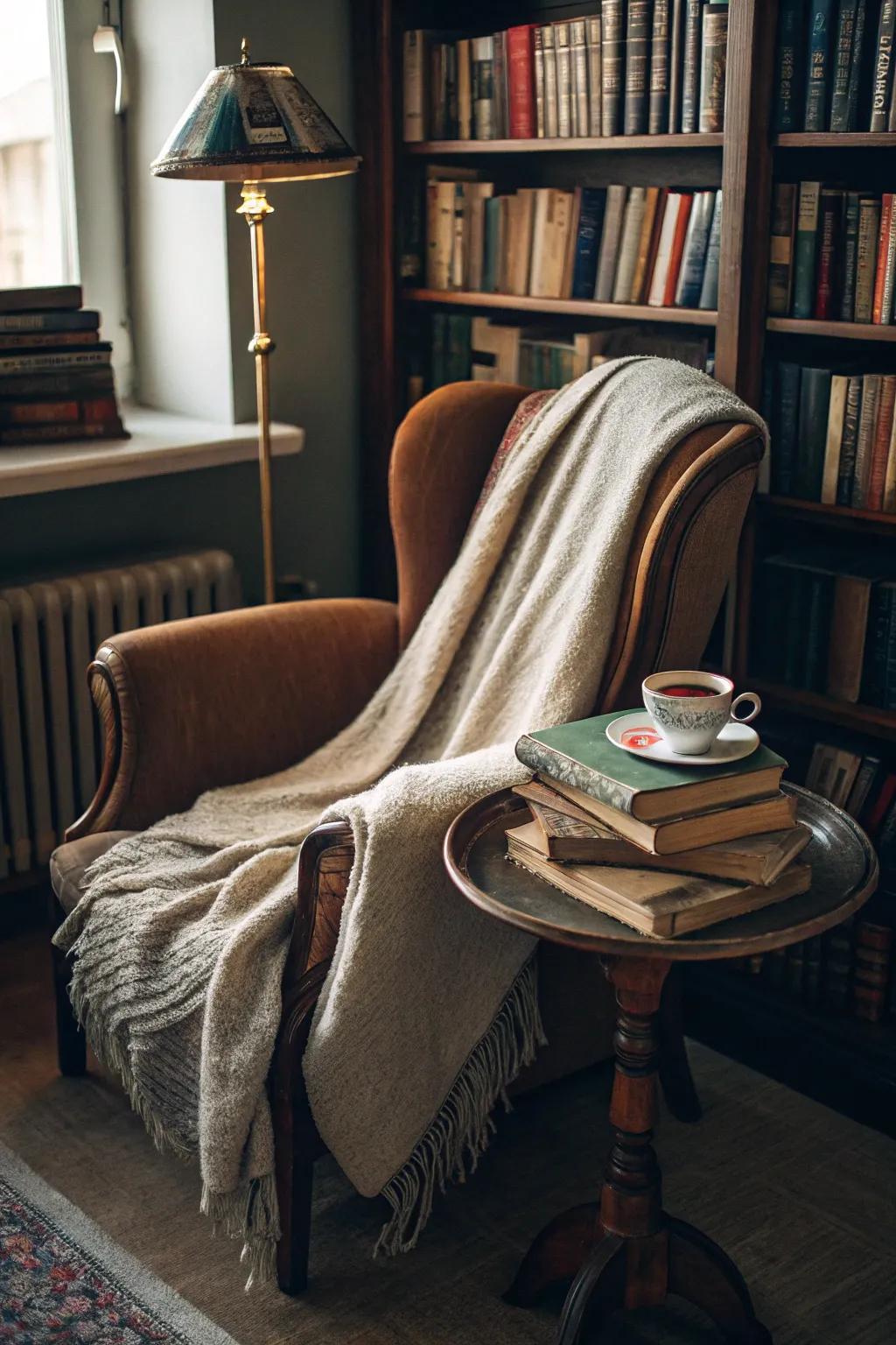 A comfortable reading area ideal for resting with a good book.