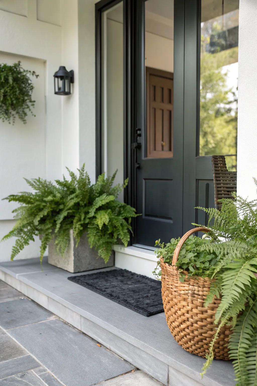 Essential vegetation provides a revitalizing, contemporary impression for your door.
