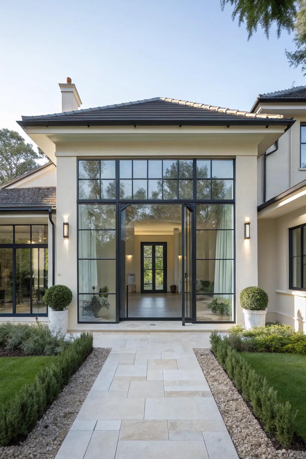 A modern glass entryway that boosts light.