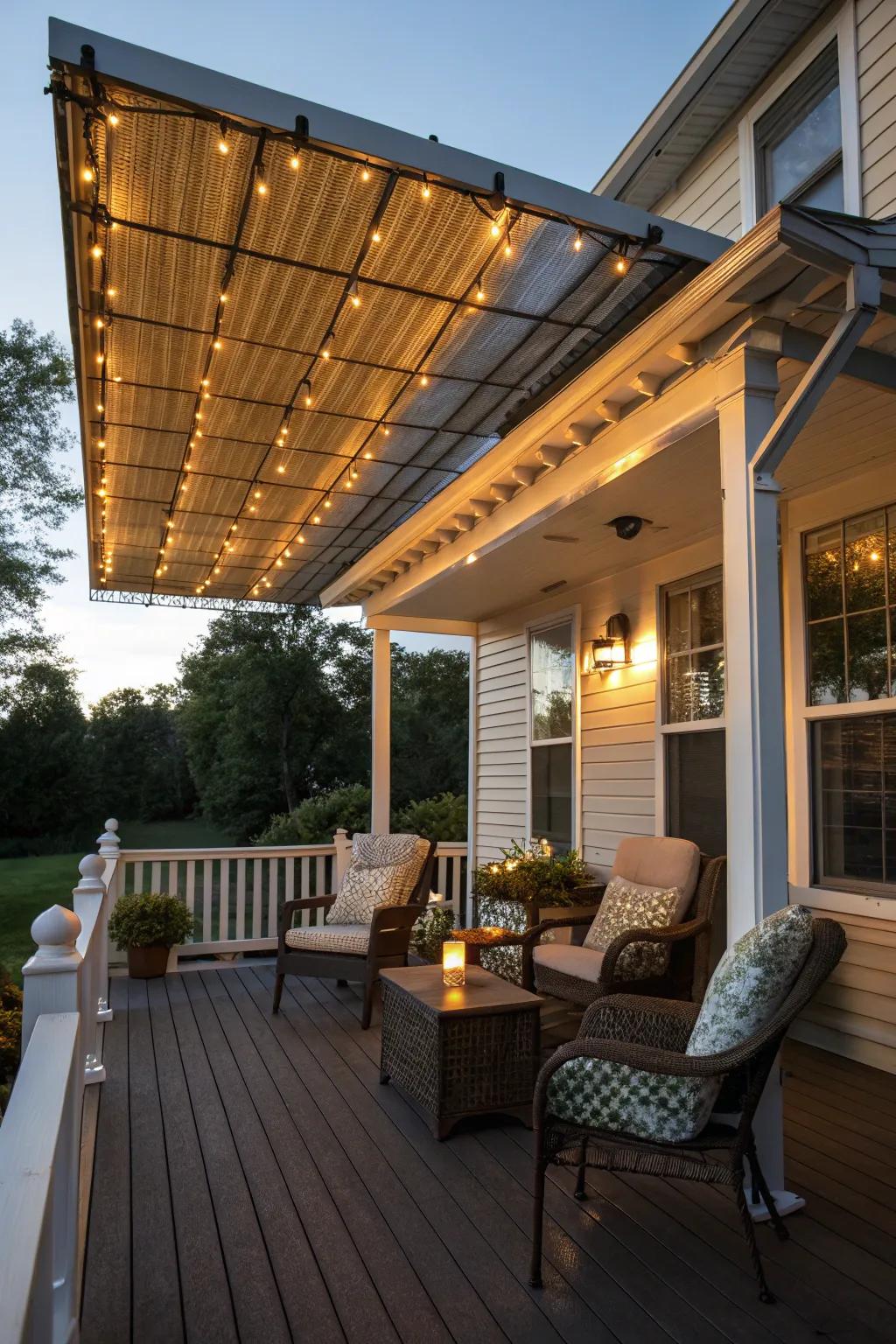 Solar-powered canopies light up your porch sustainably.