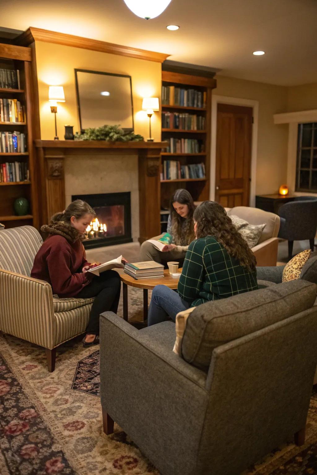 A comfy novel club gathering with stimulating discussions for Galentine's Day.