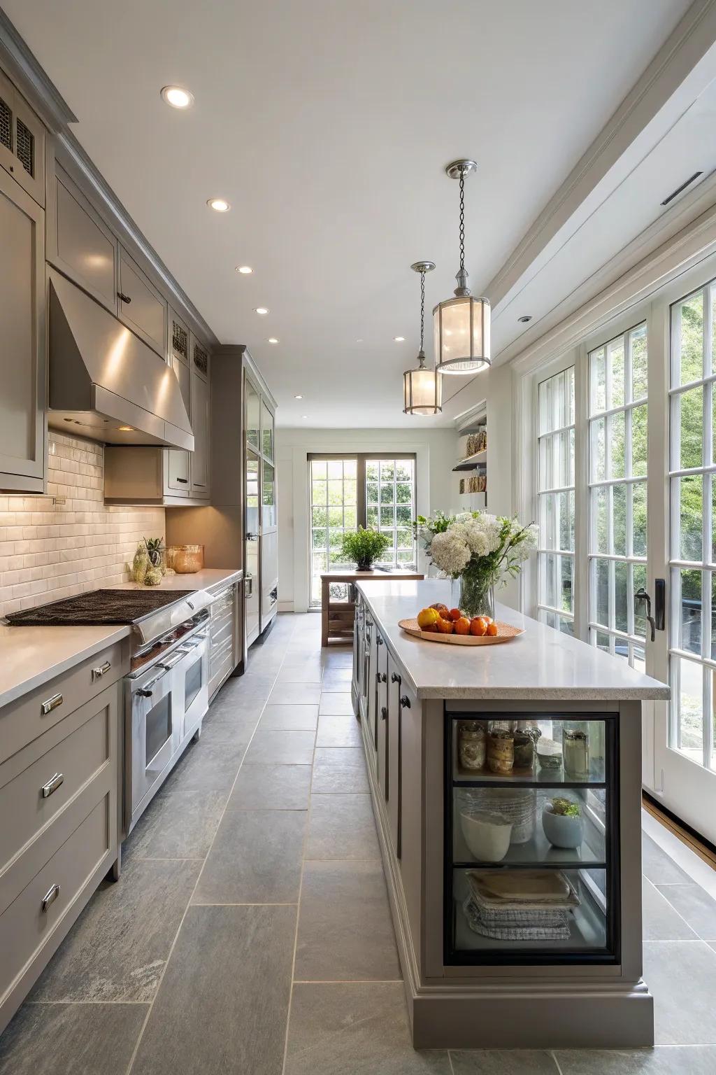 A thin island can be a practical focal point.