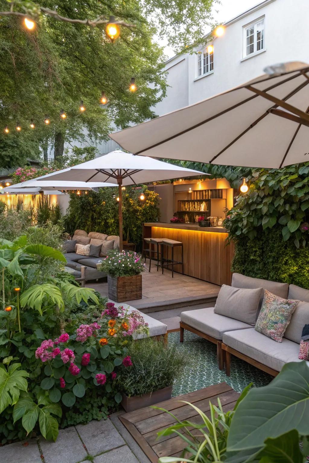 A dual-purpose garden bar and lounge zone.