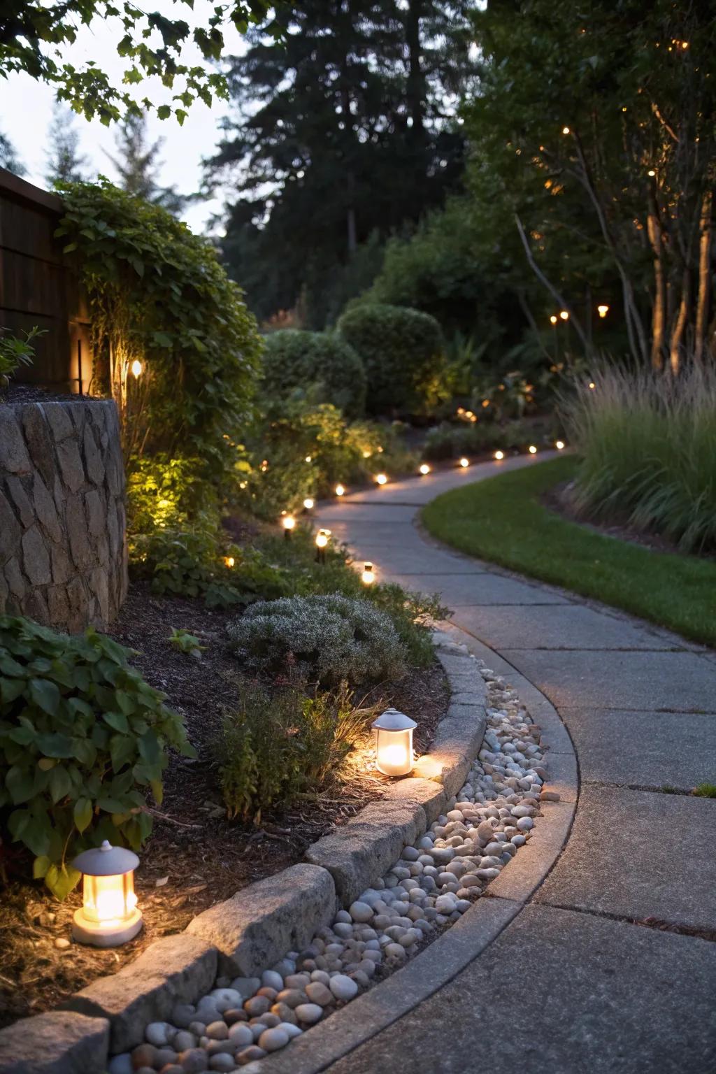 Built-in lighting fuses charm and function to garden borders.