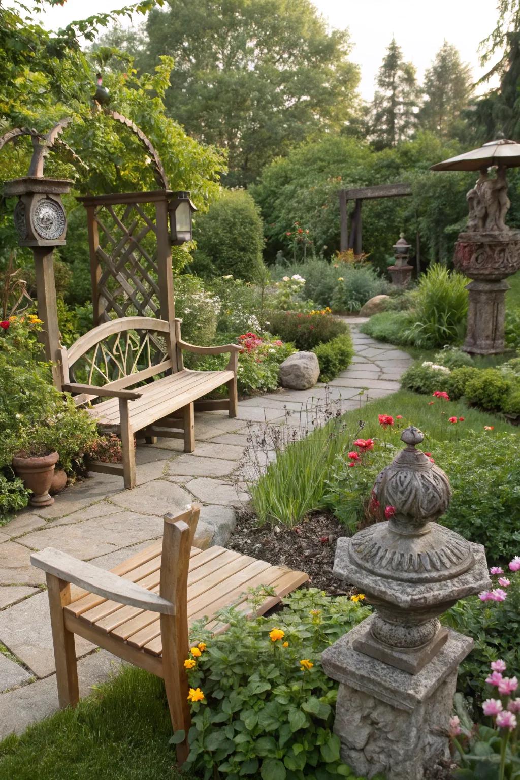 Material contrasts foster visual richness and depth.