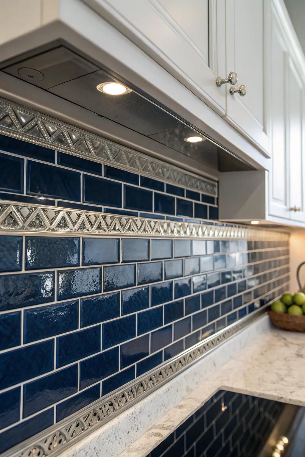 Metallic accents with glass squares provide a luxurious design element.