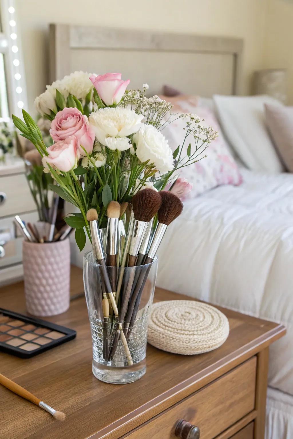 Repurposed glassware adding a unique touch to decor.