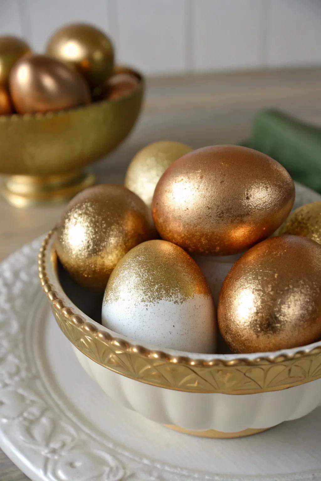 Gilded eggs with a shade transition effect offer a stylish twist.
