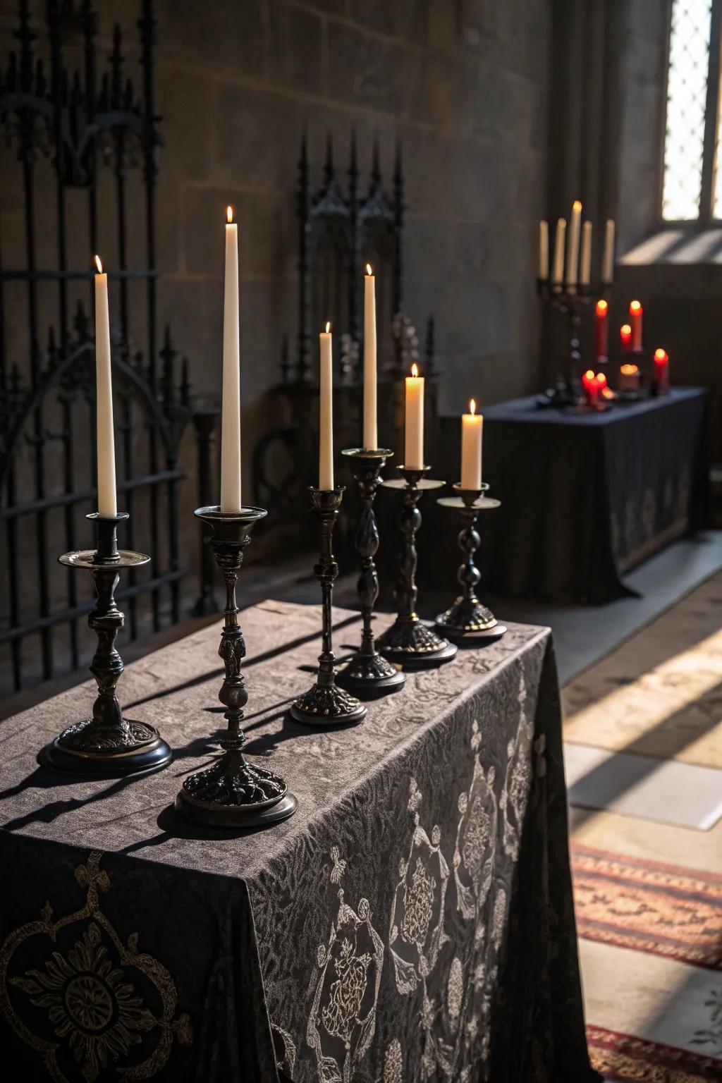 Tapers that waltz with the shadows of the night.