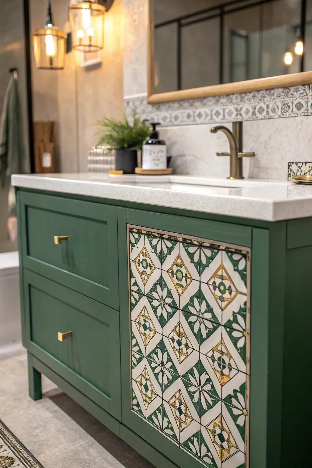 Verdant console with a unique patterned backsplash for added visual flair.