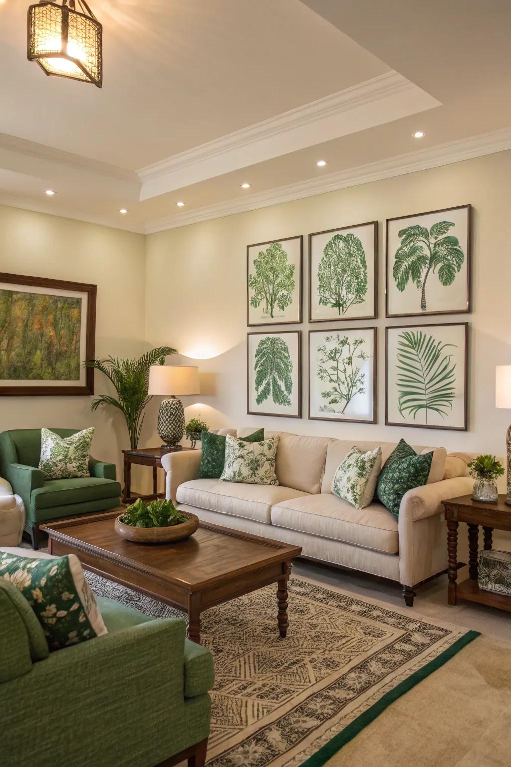 Green-toned artwork adds depth and harmony.