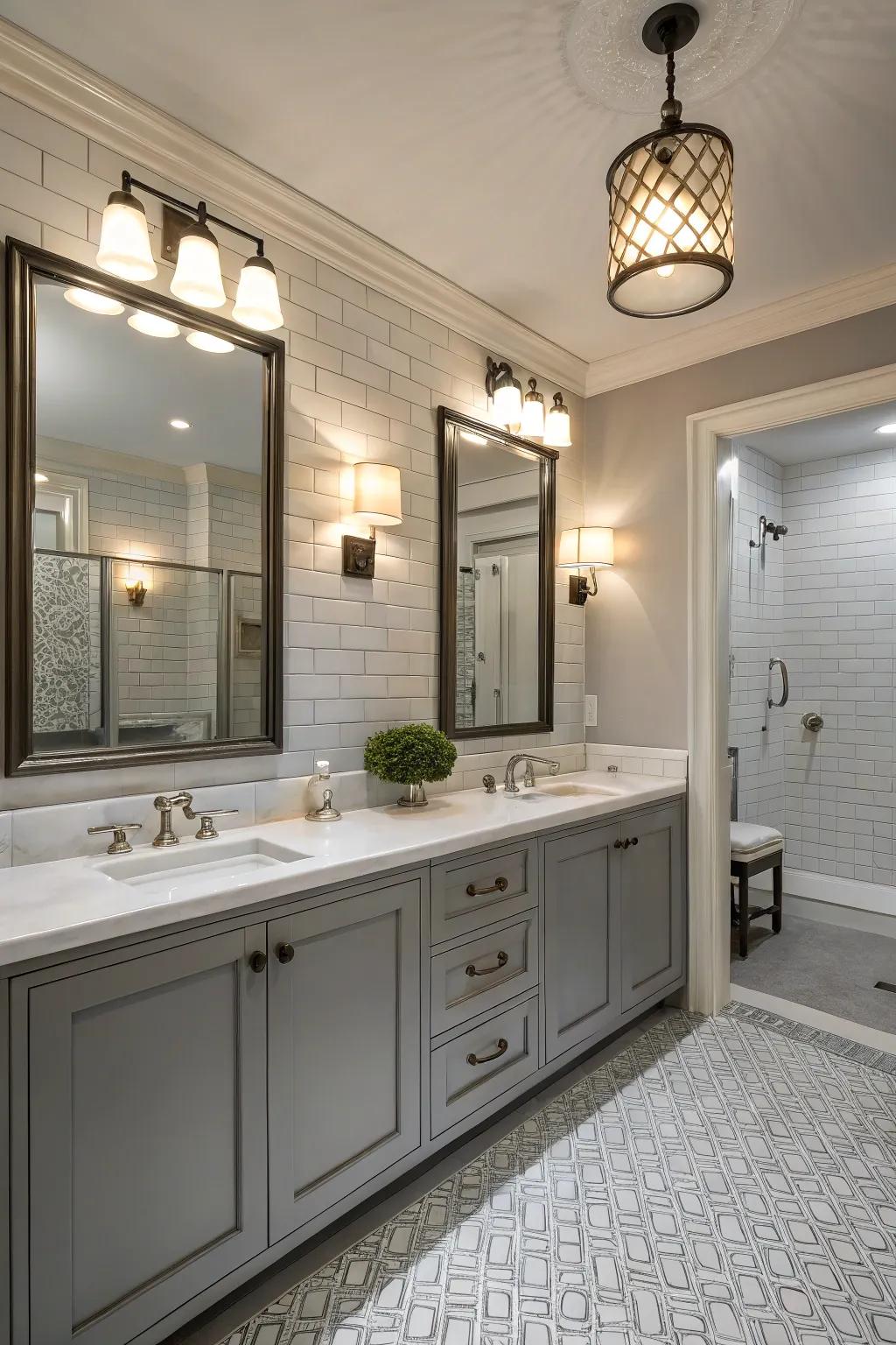 Layered lighting casts a warm and inviting glow.