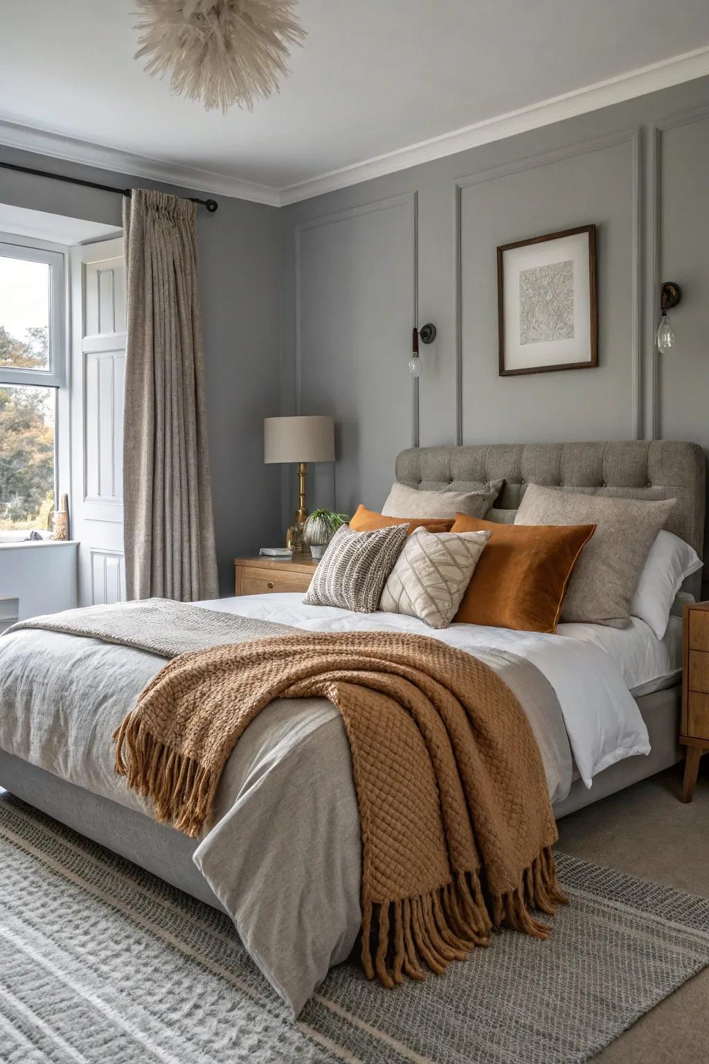 Snug textiles heighten the solace of a bedroom.