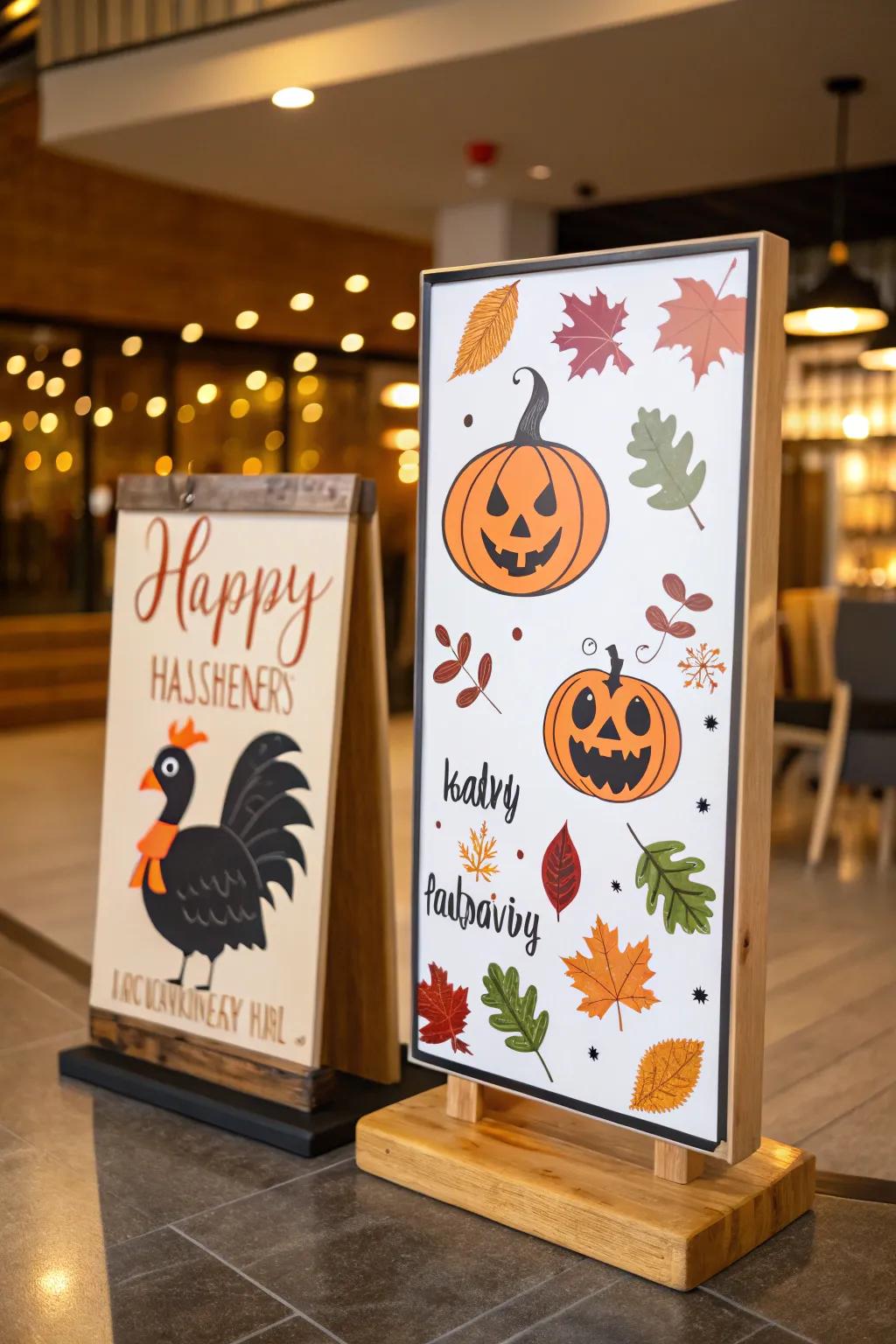 An adaptable two-sided sign that works for decor in multiple seasons.