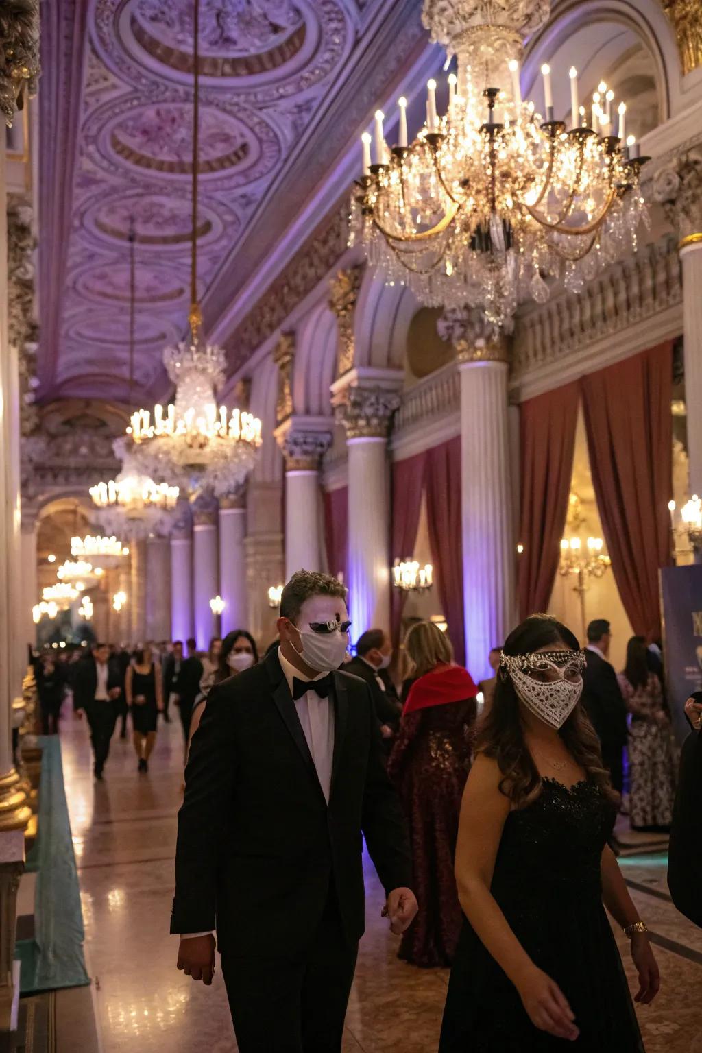 Incorporate an aura of intrigue with a midnight costume affair theme.