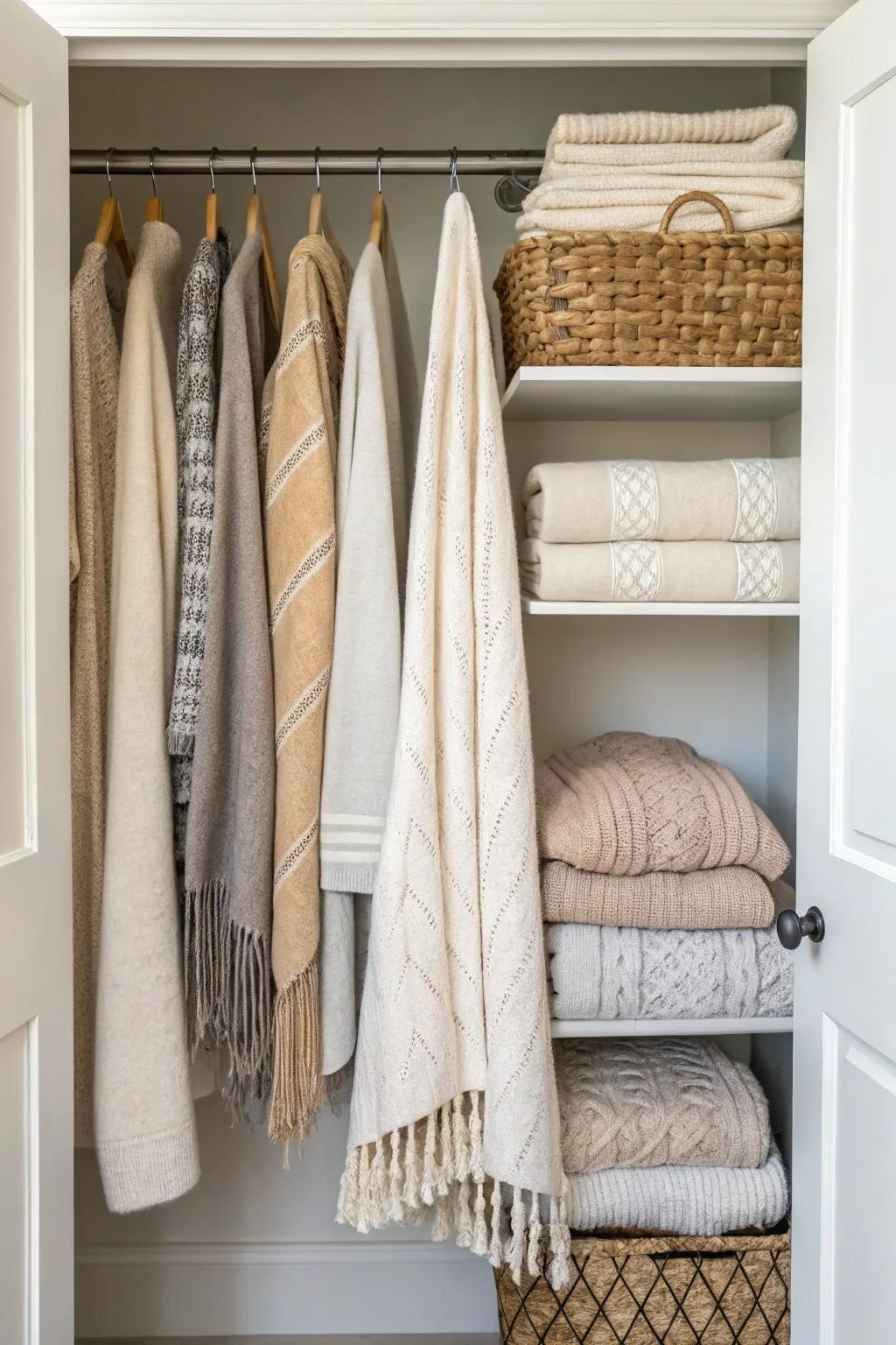 A rod provides stylish storage for hanging items.
