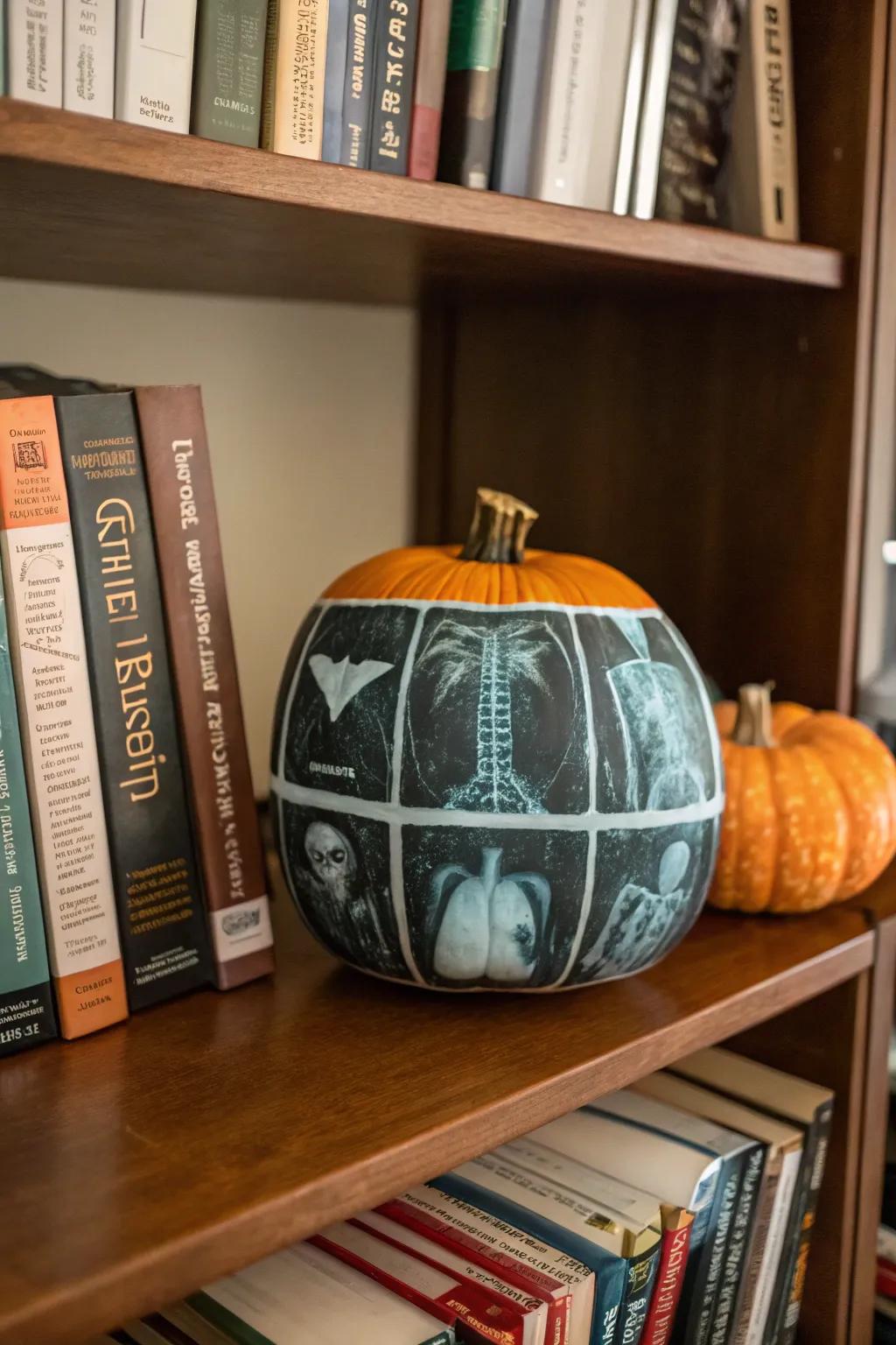 A scan-themed pumpkin that introduces a scientific spin to your Halloween decorations.