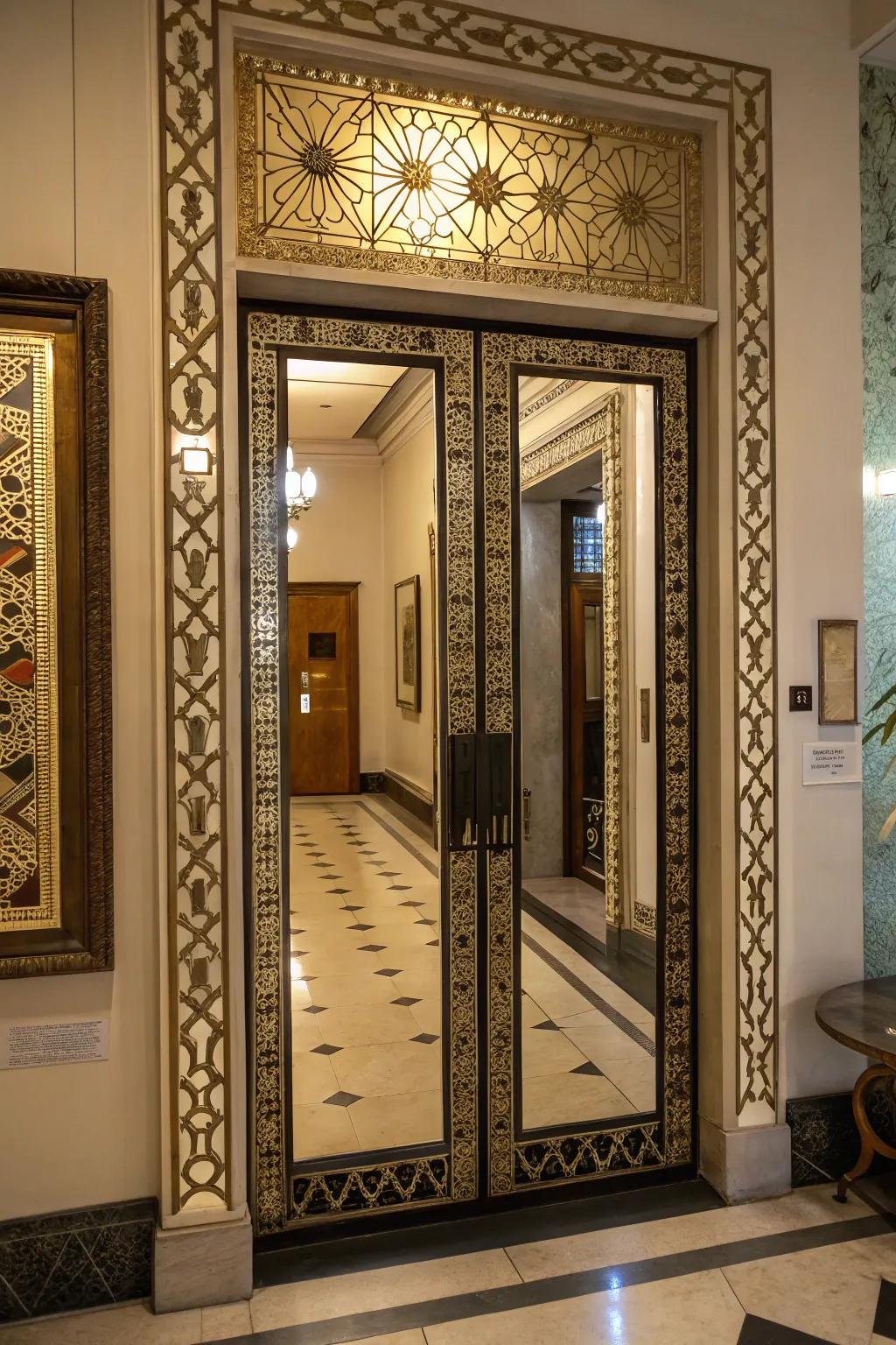 An artistic mirror door that doubles as a stunning piece of art.