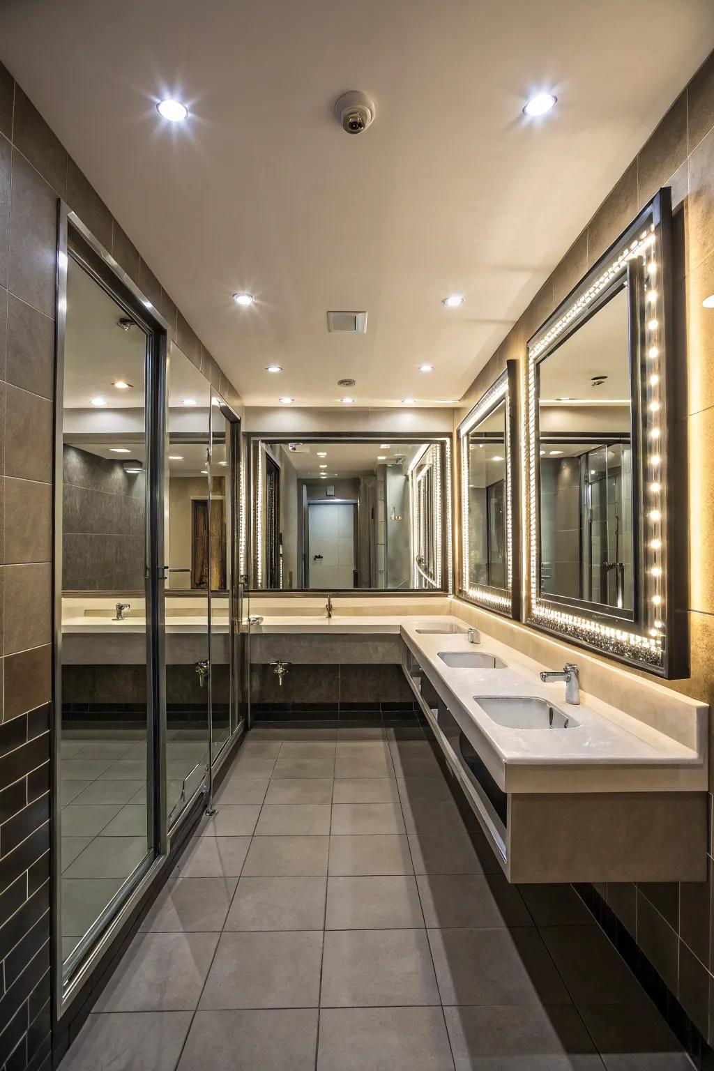 Mirrors create the illusion of space in concealed shower designs.