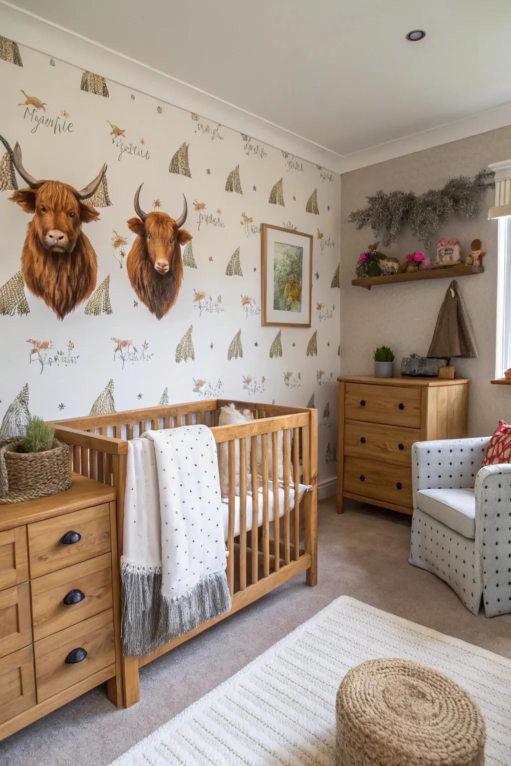 Themed wallpaper makes a bold yet adaptable assertion.