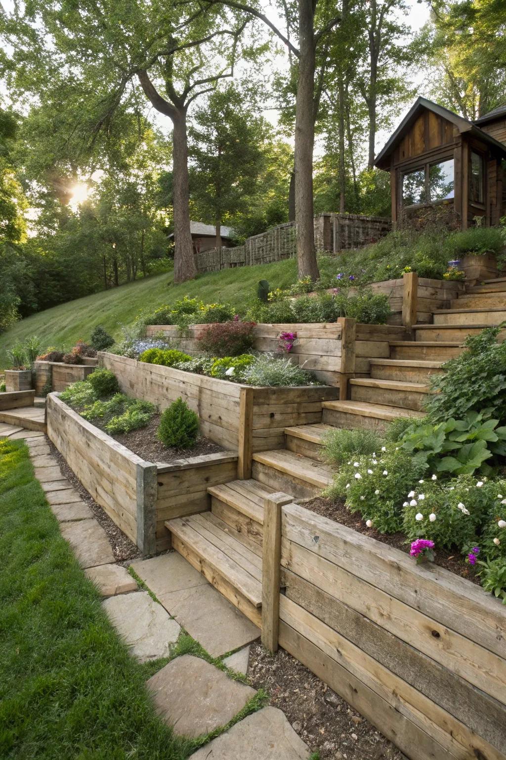 Reclaimed wood brings rustic charm and sustainability to hillside projects.