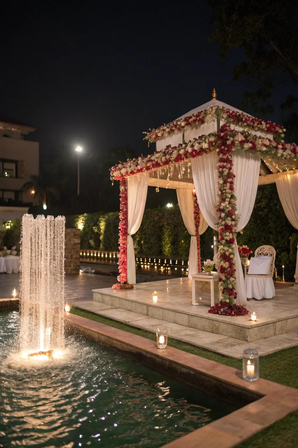 A tranquil water feature complementing the mandap's elegance.