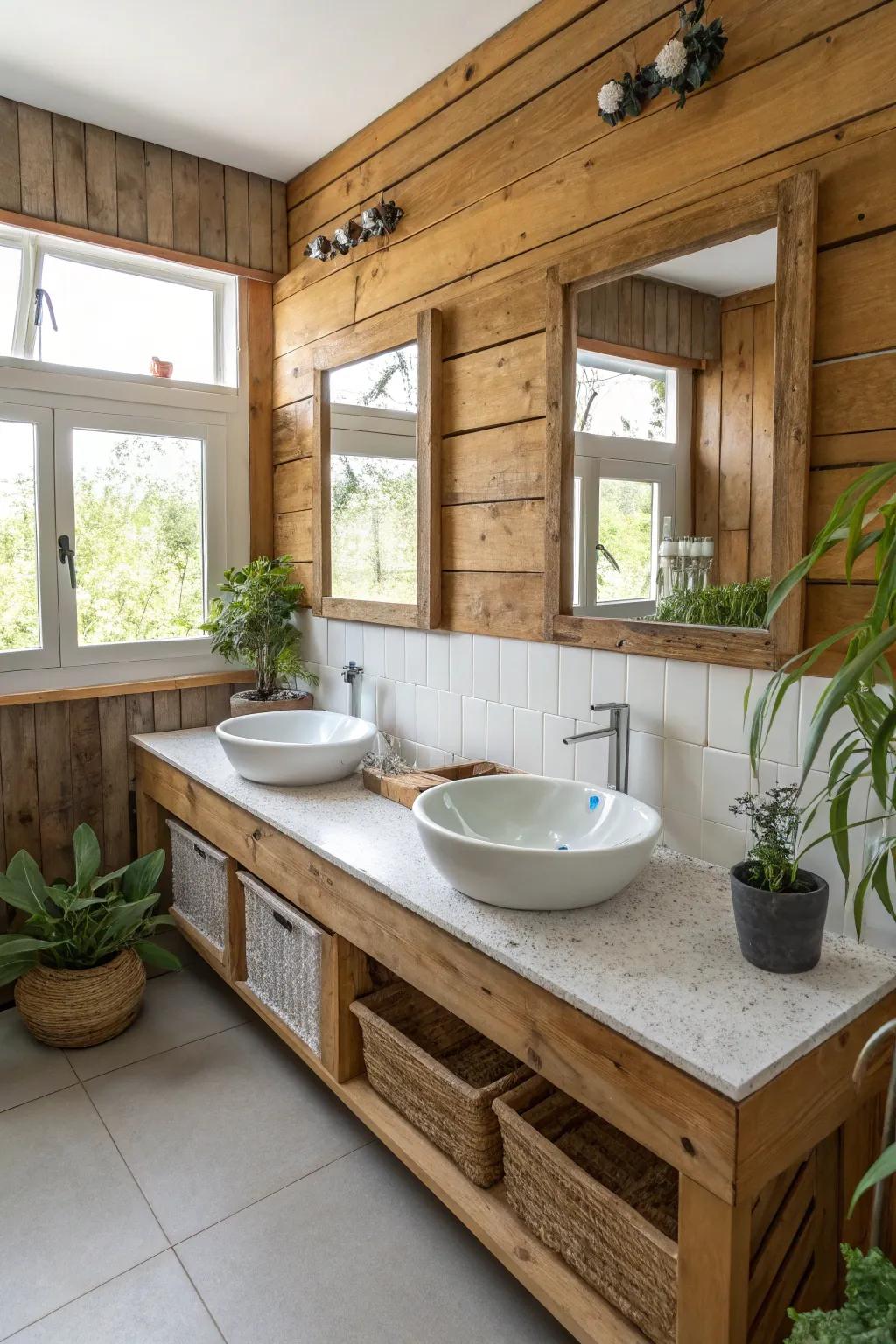 An eco-friendly bathroom design with sustainable elements.