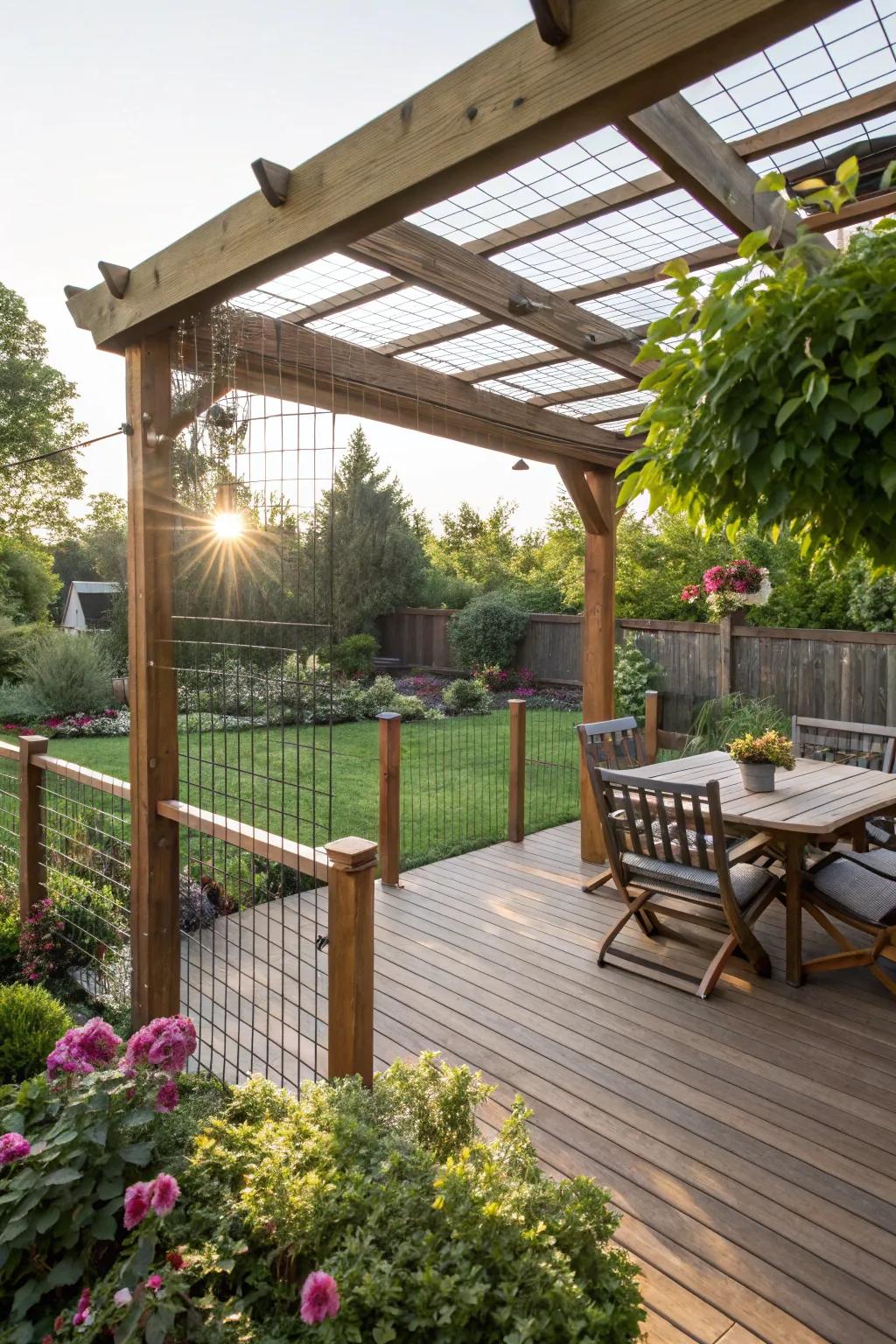 A pergola adds dimension and style to any deck guardrail.