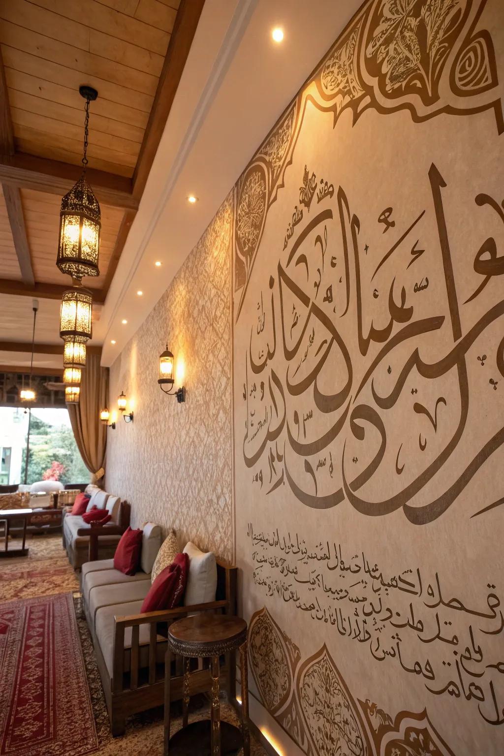 A space decorated with detailed calligraphy artwork
