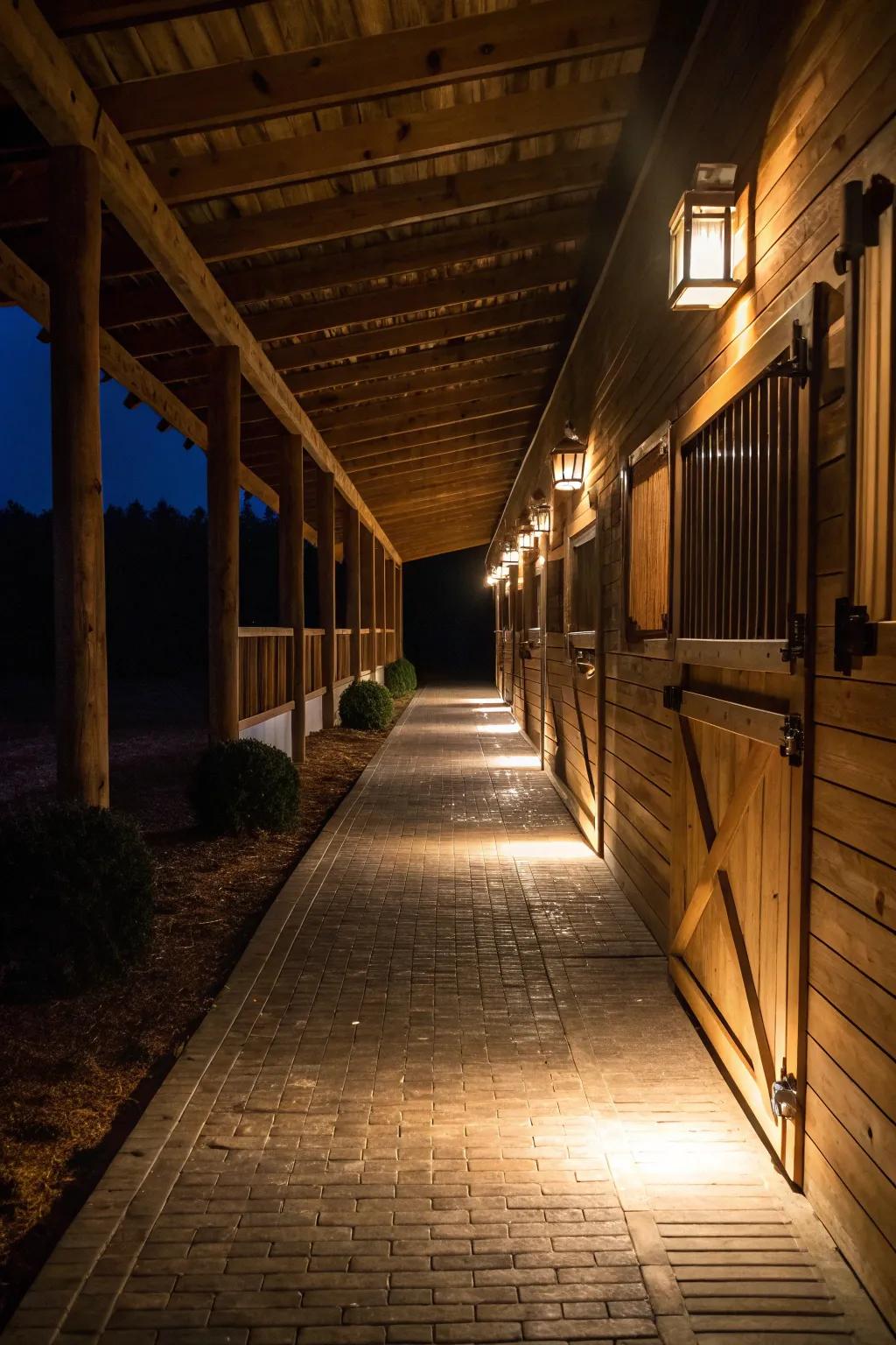 Pathway illumination ensures safe and effortless navigation in the barn.
