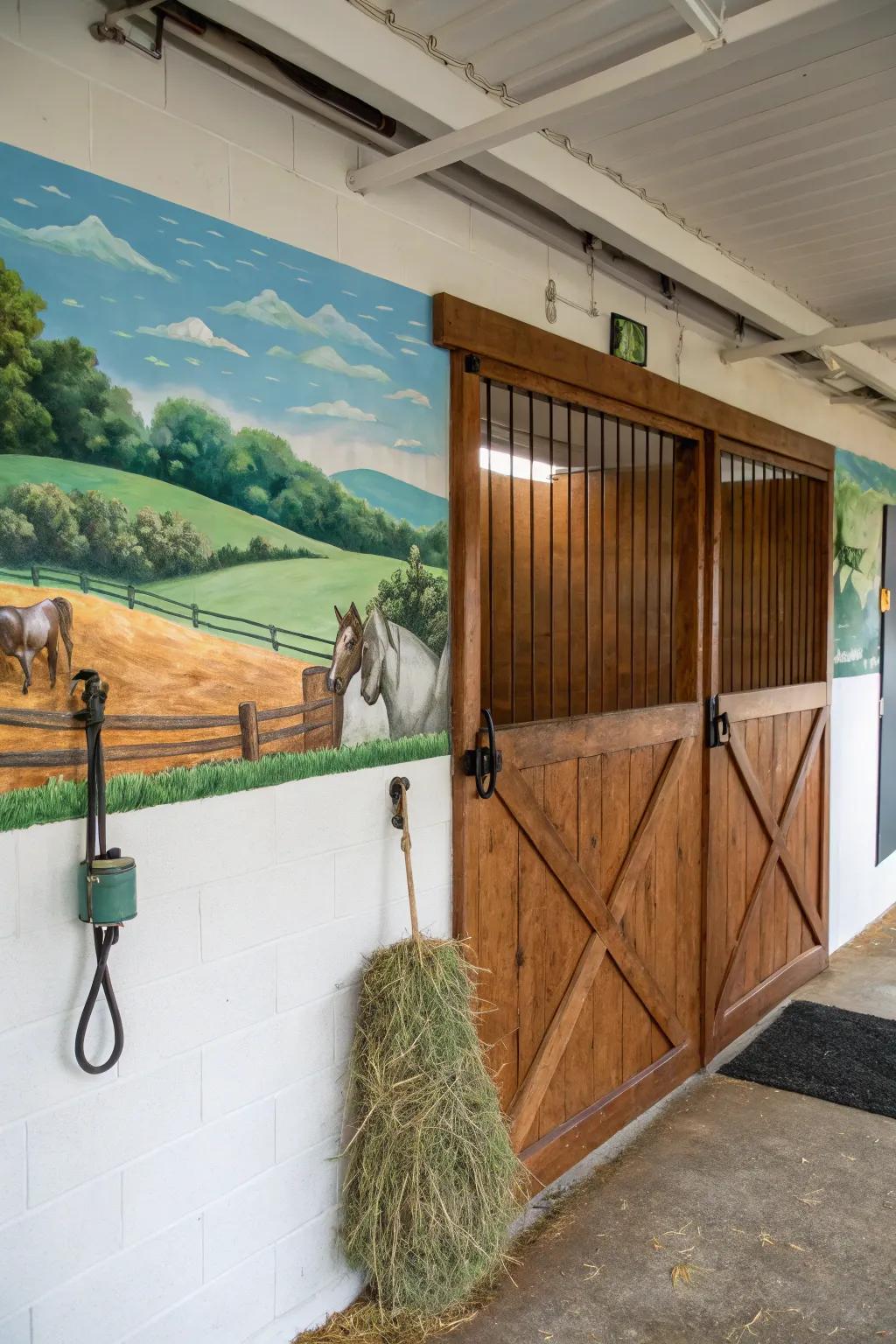 Stall walls are transformed into fascinating works of art by artistic murals.