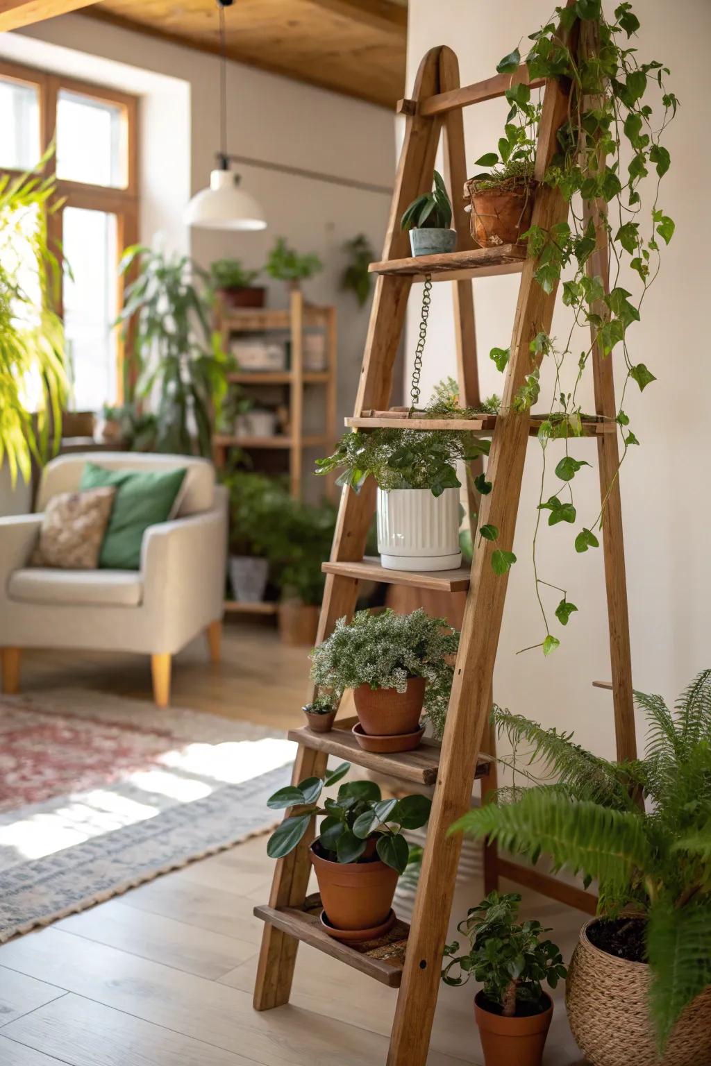 A greenery ladder delivers a distinctive vertical display for your collection.