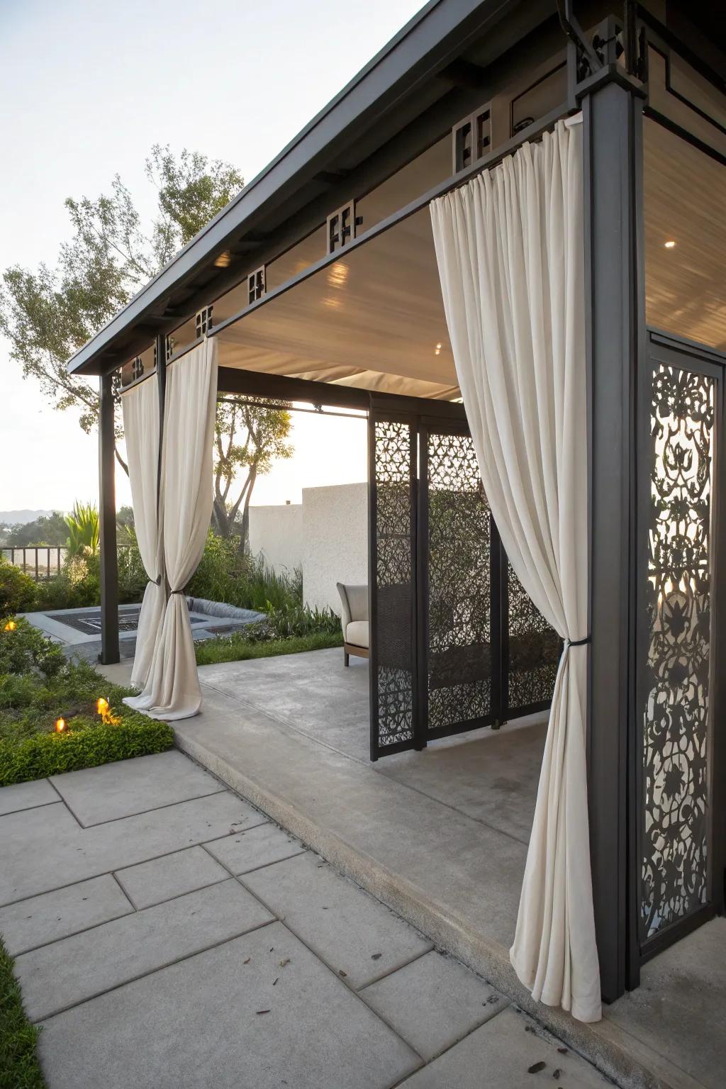 Curtains and screens add style and privacy to your patio area.