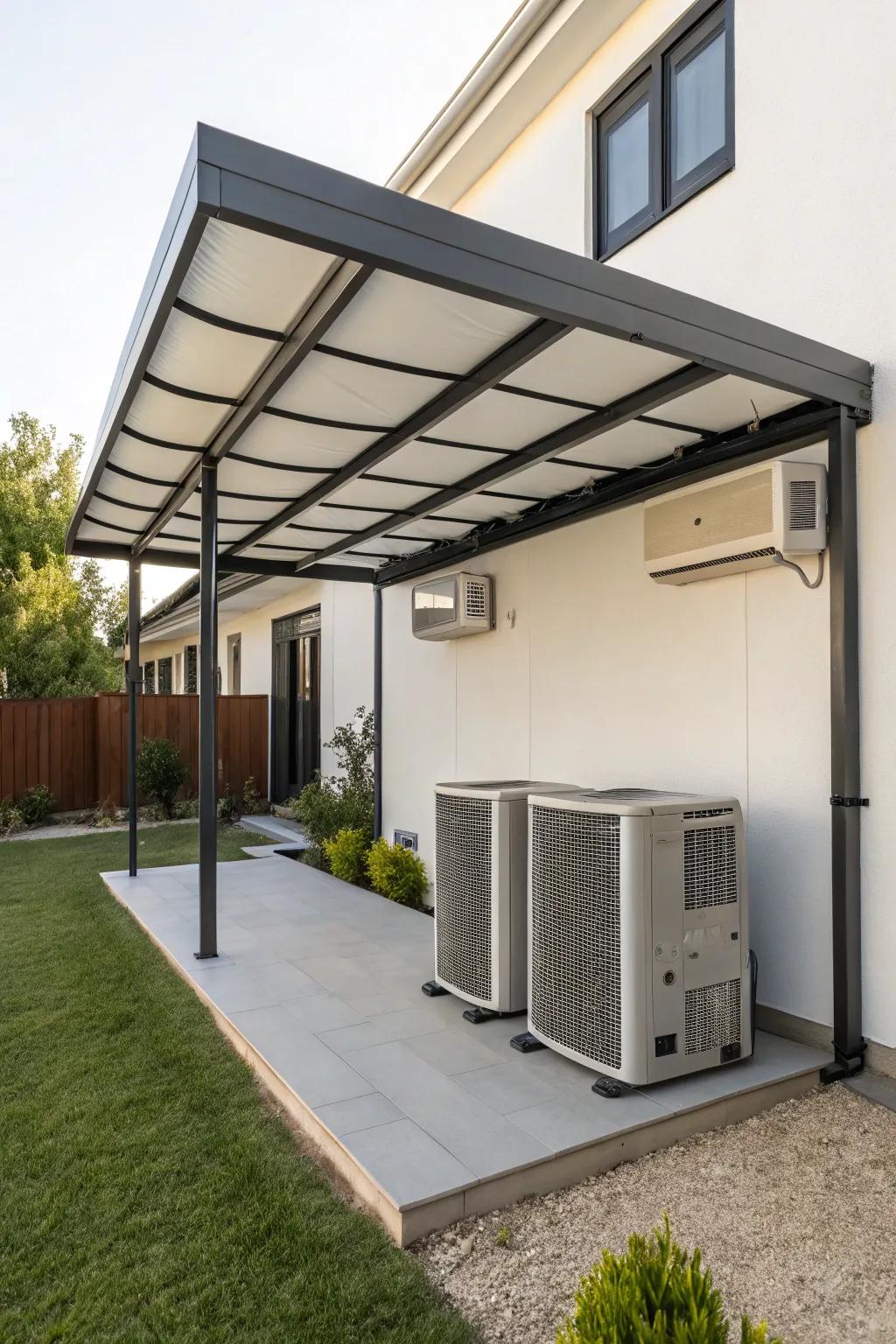 An elegant cover provides shade and enhances the outdoor setting.