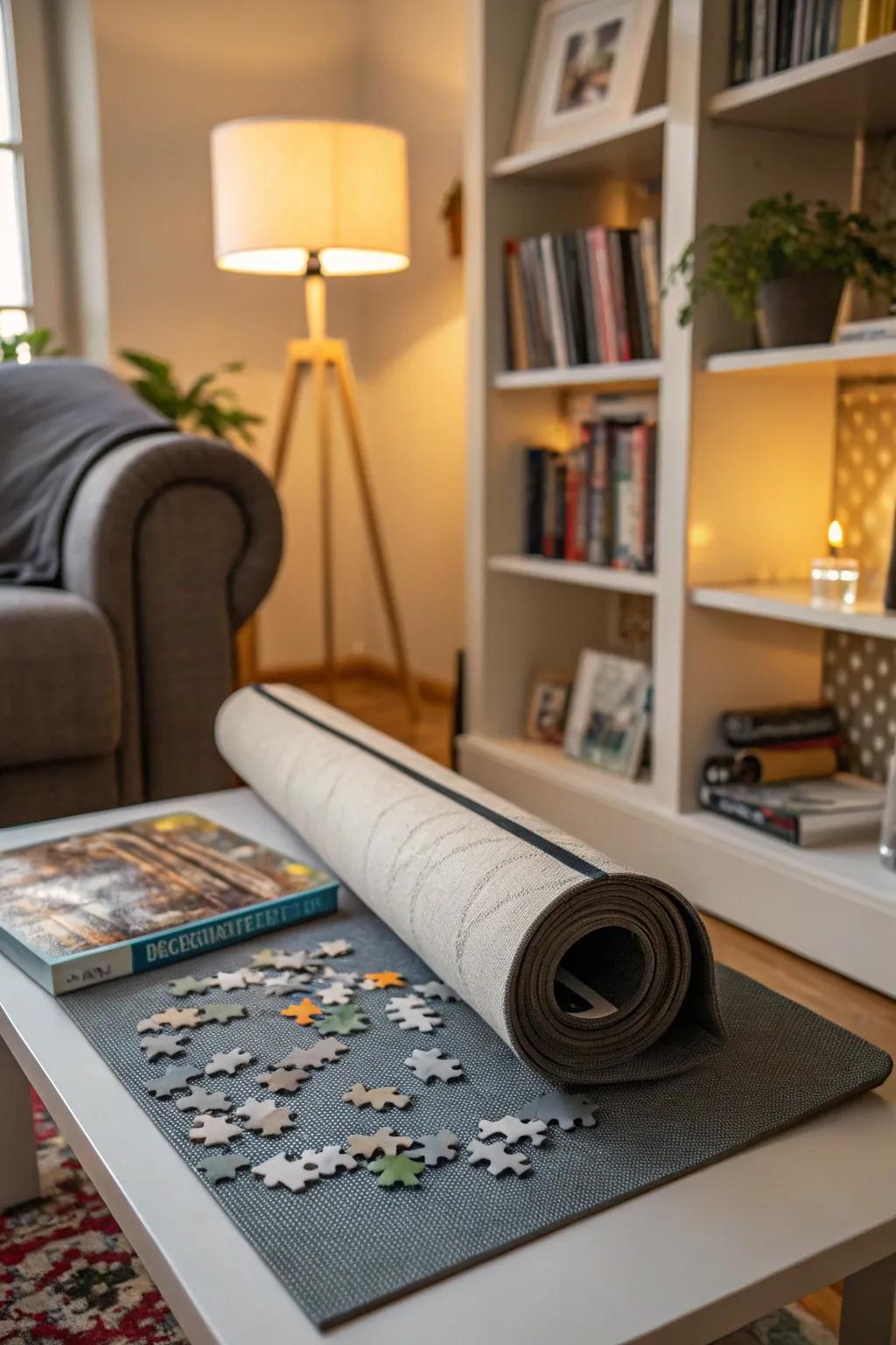 A practical puzzle mat for keeping in-progress puzzles safe.