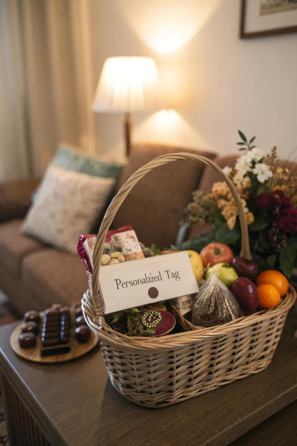 Personalized labels add warmth to your gift basket.