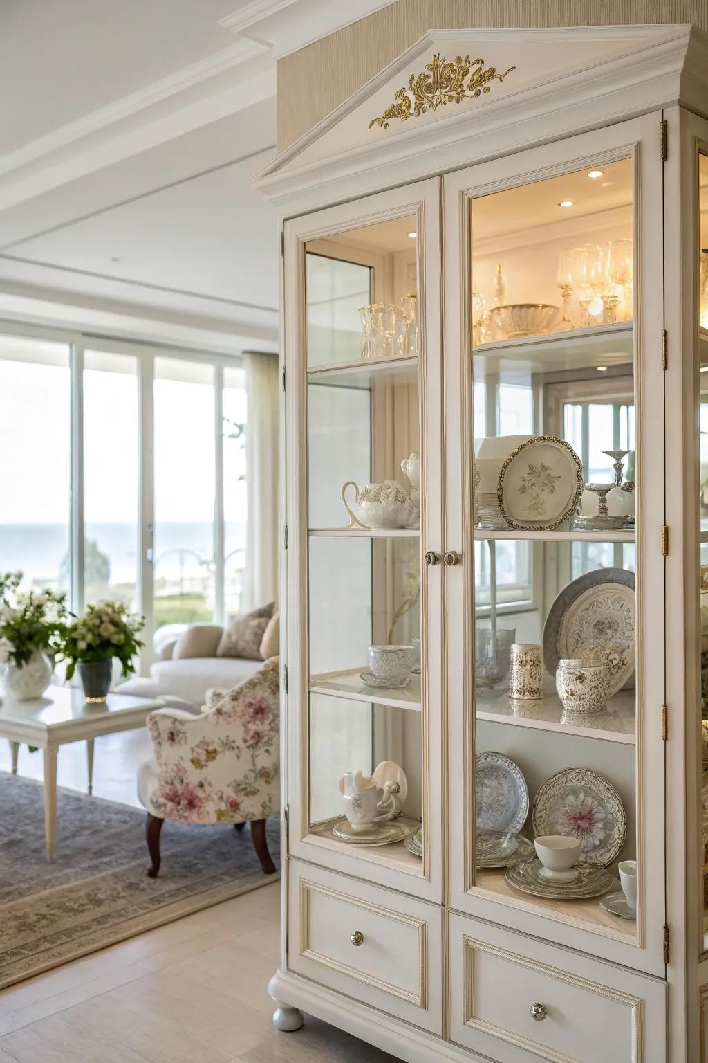 Crystal panels transform this hutch into a refined display container.
