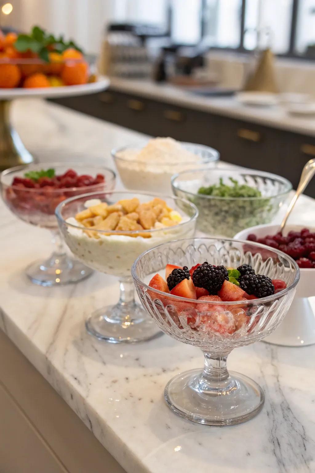 Glass bowls add elegance to your ice cream area.