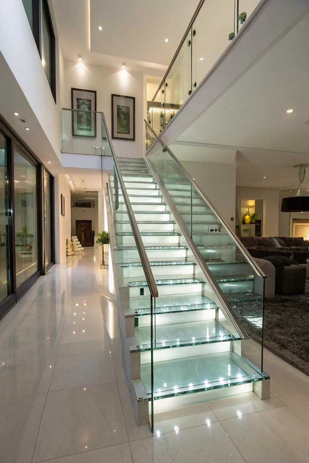 Foster an airy ambiance with sophisticated crystal stairs.